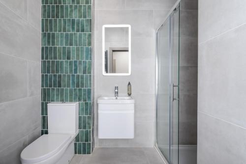 a bathroom with a toilet and a sink and a shower at Pv Fallons in Longford