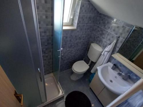 a small bathroom with a toilet and a sink at One Bedroom Apartment with Balcony and Sea View in Sveta Nedelja