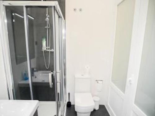 a white bathroom with a toilet and a sink at Malaga BnB in Málaga