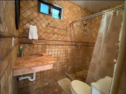 a bathroom with a sink and a shower and a toilet at Large family house in Cabo , pet friendly in Cabo San Lucas