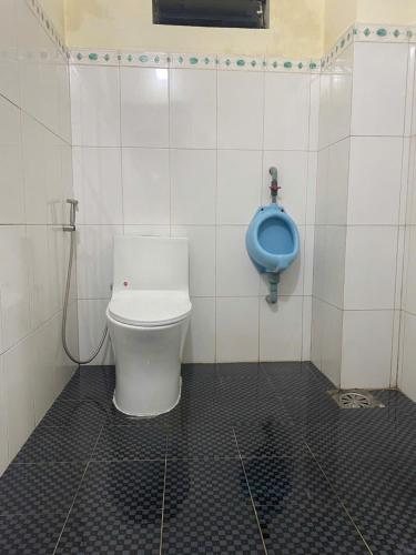 a bathroom with a toilet and a blue urinal at Green home in Da Nang
