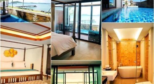 a collage of pictures of a hotel with a swimming pool at AT Kung Kra baen Hotel and Residence in Ban Khung Kraben