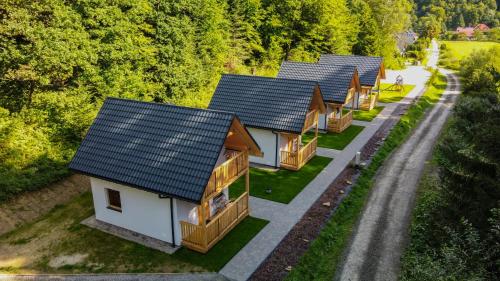 an overhead view of a row of houses in a forest at Domki Zew Natury in Lesko