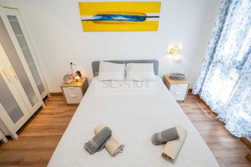 a bedroom with a bed with two pillows on it at Los Naranjos By Silastur in Ribadesella