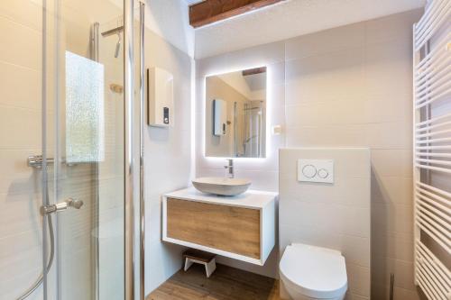 ein Badezimmer mit Waschbecken und Toilette in der Unterkunft Landhaus Sophie in Frielendorf