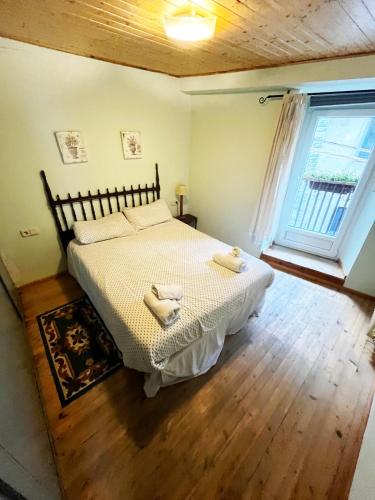 a bedroom with a bed and a large window at SNÖ Casa Pucurull in Salardú