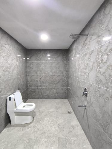 ein Badezimmer mit Toilette und Dusche in der Unterkunft Hotel Raha in Udaipur
