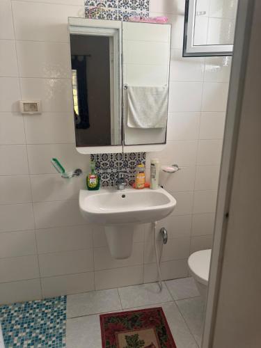 a bathroom with a sink and a mirror and a toilet at Dar dguech in Degache