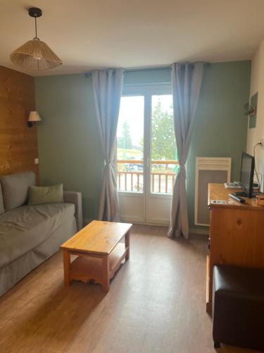 un salon avec un canapé et une table basse dans l'établissement l'OursBlanc, à Les Deux Alpes