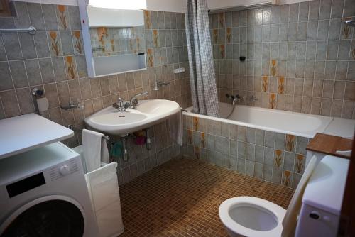 a bathroom with a sink and a toilet and a tub at Chalet Rossier Mayens de Sion aux 4 Vallées in Agettes