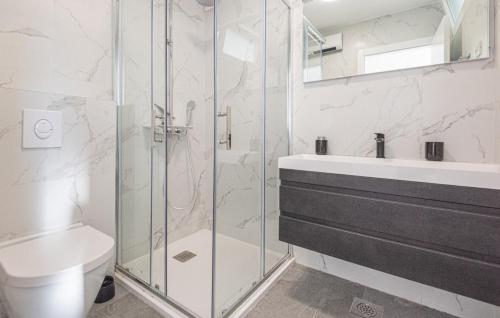 a bathroom with a shower and a toilet and a sink at Holiday home Iva by Villas Guide in Vrulje
