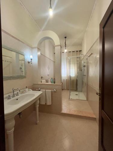 a bathroom with a sink and a shower at Mimí Holiday Home in Torre Nubia