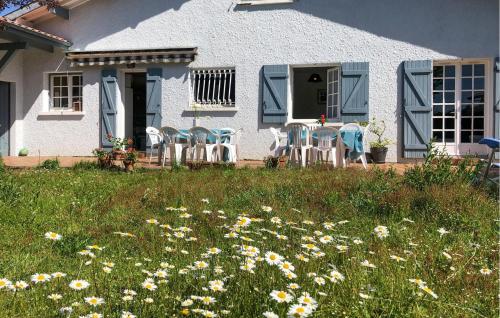 a group of chairs and flowers in front of a house at Belle Maison Landaise in Mimizan