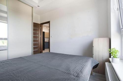 a bedroom with a large bed and a mirror at Good Time Apartments Kościelna 17 19 in Poznań