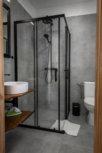a bathroom with a shower and a sink at Fedákov Mlyn in Moldava nad Bodvou