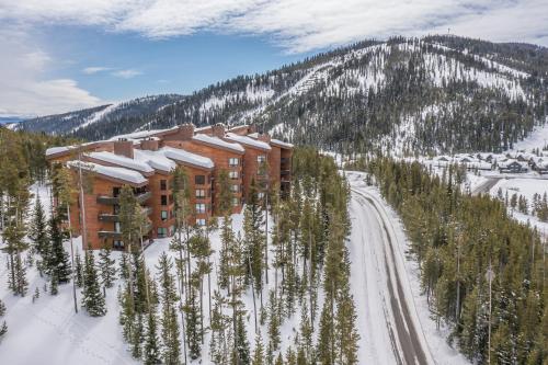 an aerial view of a ski lodge in the snow at Snowflake at Skycrest in Big Sky