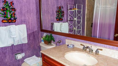 Campo del MedioにあるSonoran Spa W403の紫色のバスルーム(シンク、鏡付)