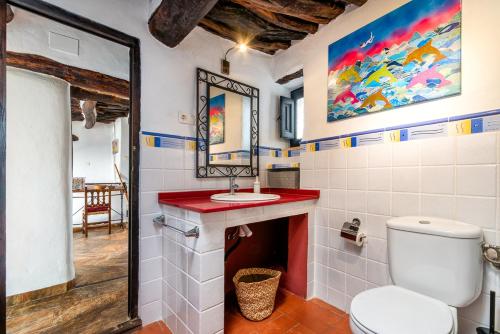 a bathroom with a toilet and a sink at Casa La Soleá. Vistas al pueblo y la Sierra in Bubión