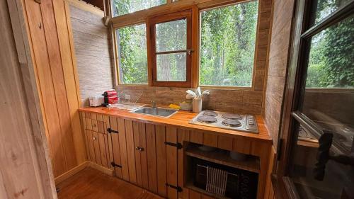 Η κουζίνα ή μικρή κουζίνα στο Cabaña Pehuen, Bosque Peralta Ramos, Mar del Plata