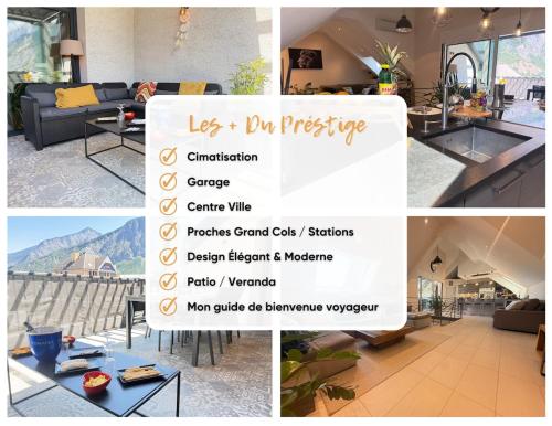 a collage of pictures of a kitchen and a living room at Prestige Hyper Centre Veranda Climatisation in Saint-Jean-de-Maurienne