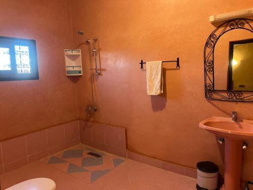 un bagno con lavandino, WC e specchio di Kasbah Ait BenHadda a Skoura