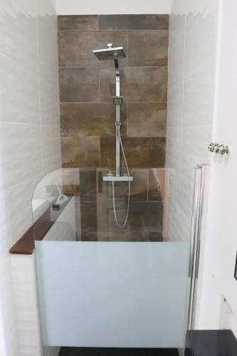 a bathroom with a shower with a sink at Maison T3 - 2 chambres lits doubles in Lormont