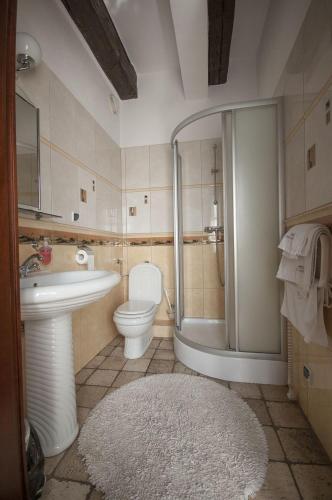 a bathroom with a toilet and a sink and a shower at Hotel Restauracja Pod Parowozem in Ostrowiec Świętokrzyski