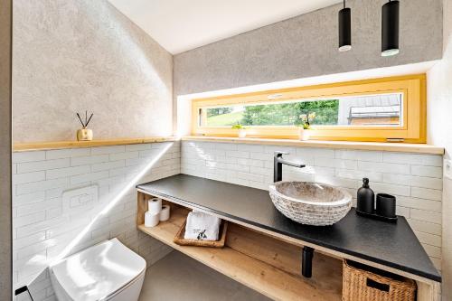 a bathroom with a sink and a toilet at Vila Sněženka in Horní Planá