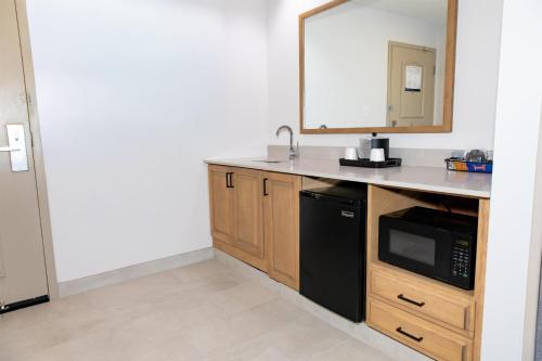 une cuisine avec un évier et un micro-ondes dans l'établissement Hampton Inn & Suites Jennings, à Jennings