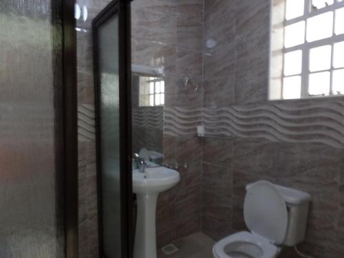 a bathroom with a toilet and a sink at Villa Leone Boutique Hotel in Nairobi