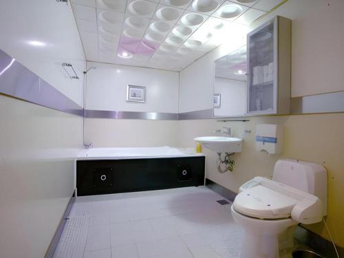 a bathroom with a white toilet and a sink at Hotel Head-One in Ŭijŏngbu-yŏk