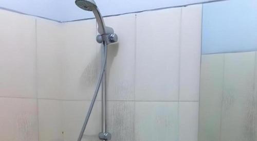 a shower with a shower head in a bathroom at Pineapple Mansion in Bonorejo