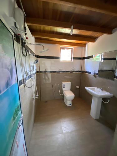 a bathroom with a toilet and a sink at Diyaluma Villa Resort in Koslanda
