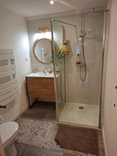 ein Badezimmer mit Dusche, Toilette und Waschbecken in der Unterkunft La Casita - Gare Saint-Roch - Clim - Wi-Fi - TV in Montpellier
