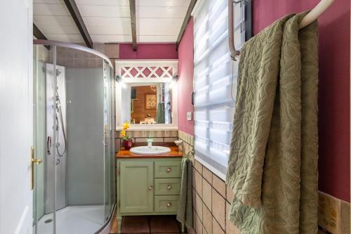 a bathroom with a sink and a shower at El Capricho de Rosmary in Villanueva