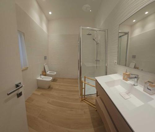 een badkamer met douche, toilet en wastafel bij Ampia Camera Luxury in Centro RC - BagnoFrigoBar in Reggio di Calabria