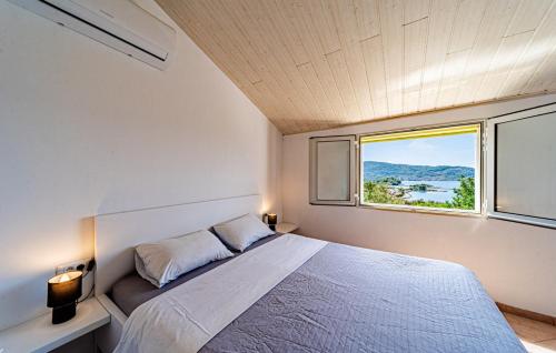 une chambre avec un grand lit avec une fenêtre dans l'établissement Holiday home Edi by Villas Guide, à Otočić Ošjak