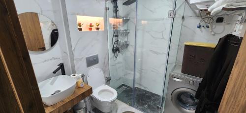 a bathroom with a shower and a toilet and a sink at Le Casablanca in Maarif