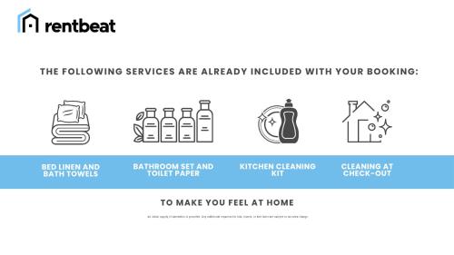 a set of threeographics with icons for the laundry room and a sign that says at La Posada by Rentbeat in Civitavecchia