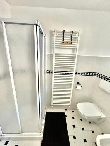 a bathroom with a shower and a toilet at Casa Imelde al lago in Onno