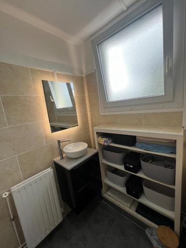 a bathroom with a sink and a window at Charming T2- apartment in Beauvais in Beauvais