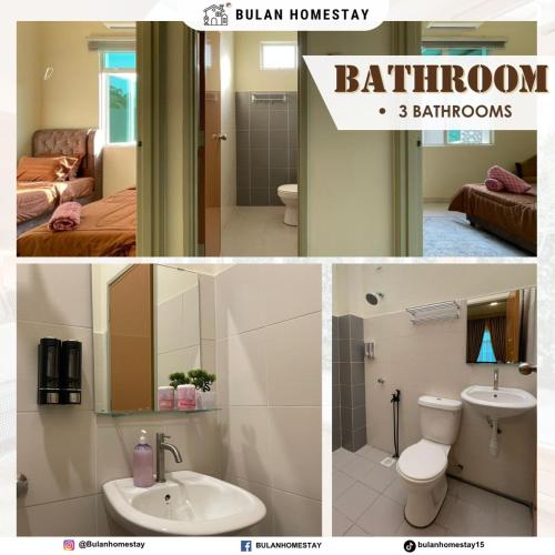a collage of pictures of a bathroom and a bedroom at BULAN Homestay Melaka in Malacca