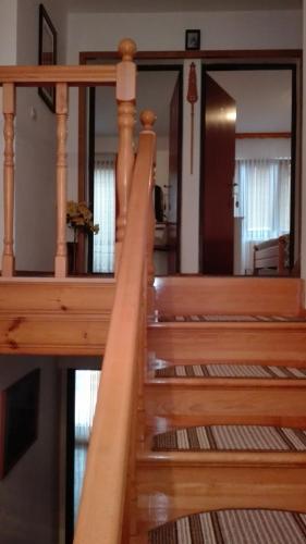 a wooden staircase in a home with wooden floors at Guest House Adrijana in Seliste Dreznicko