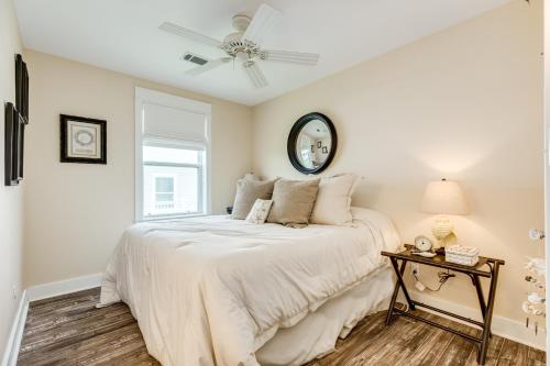a bedroom with a bed and a ceiling fan at Exclusive Pool Gulf Views Modern Cargo Lift in Bolivar Peninsula