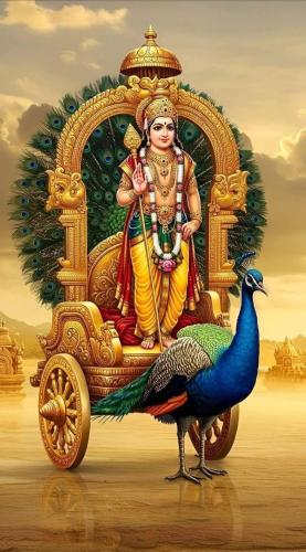a painting of a deity standing next to a peacock at Temple View Guest House NEAR Kamatchi Amman Temple 4PM to 8AM Non AC and No Car Parking in Kanchipuram