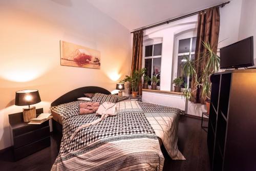 une chambre avec un lit et une fenêtre dans l'établissement Penzion Komtesa, à Ústí nad Labem