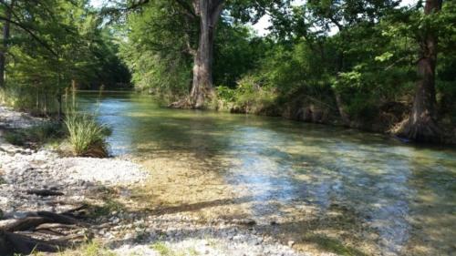 a river with trees on the side of it at Old Glory River Cabin in Utopia