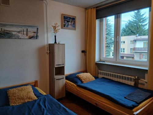 a bedroom with two beds and a window at Noclegi Grota in Jasło