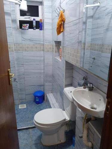 a bathroom with a toilet and a sink at Modern One-Bedroom Apartment in Kaaga