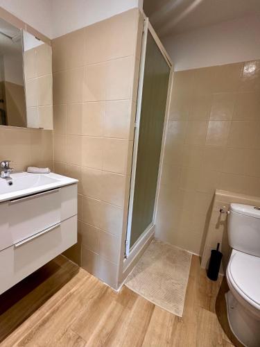 a bathroom with a shower and a toilet and a sink at Appartement à Manosque - Centre Historique in Manosque